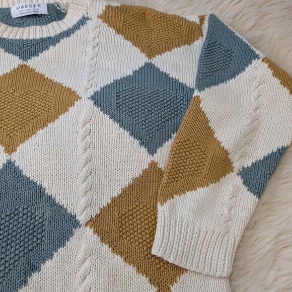 Jaeger Cotton Knit Geometric Made in Great Britain Sweater Size Large - Picture 2 of 11